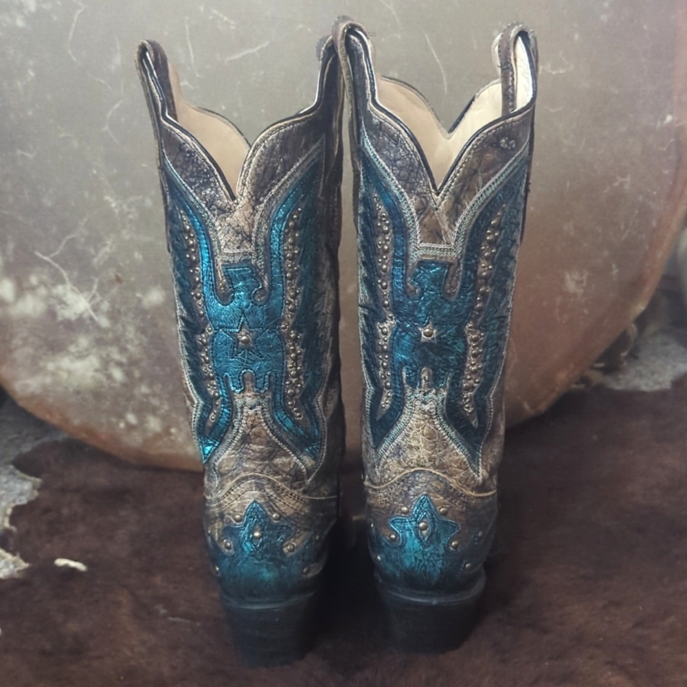 CORRAL R1232 distressed brown & turquoise studded Thunderbird cowgirl boots 6.5 - Picture 4 of 16